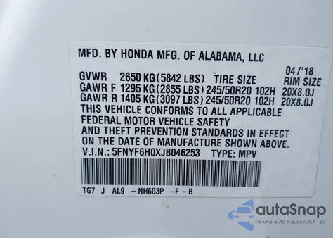 2018 Honda Pilot Elite из США, поврежденный, VIN 5FNYF6H0XJB046253